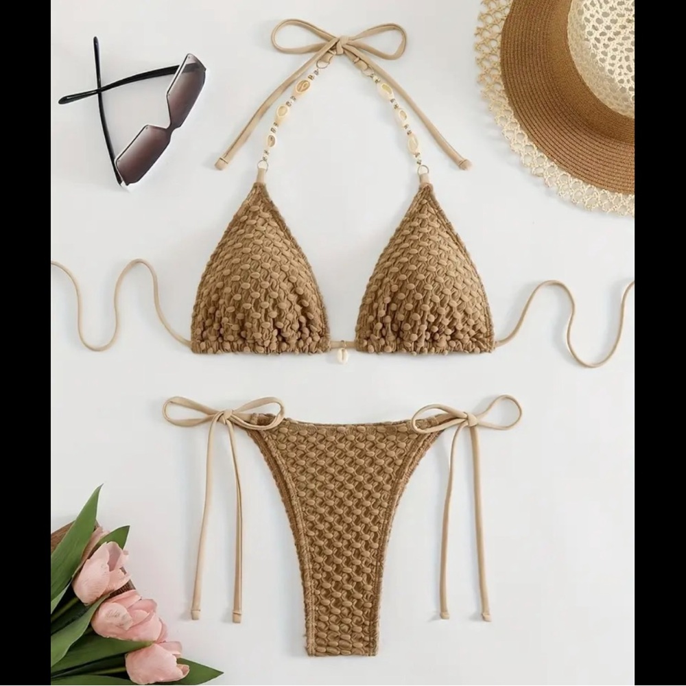 Earthy Toned, Seashell Jeweled, Bikini Set